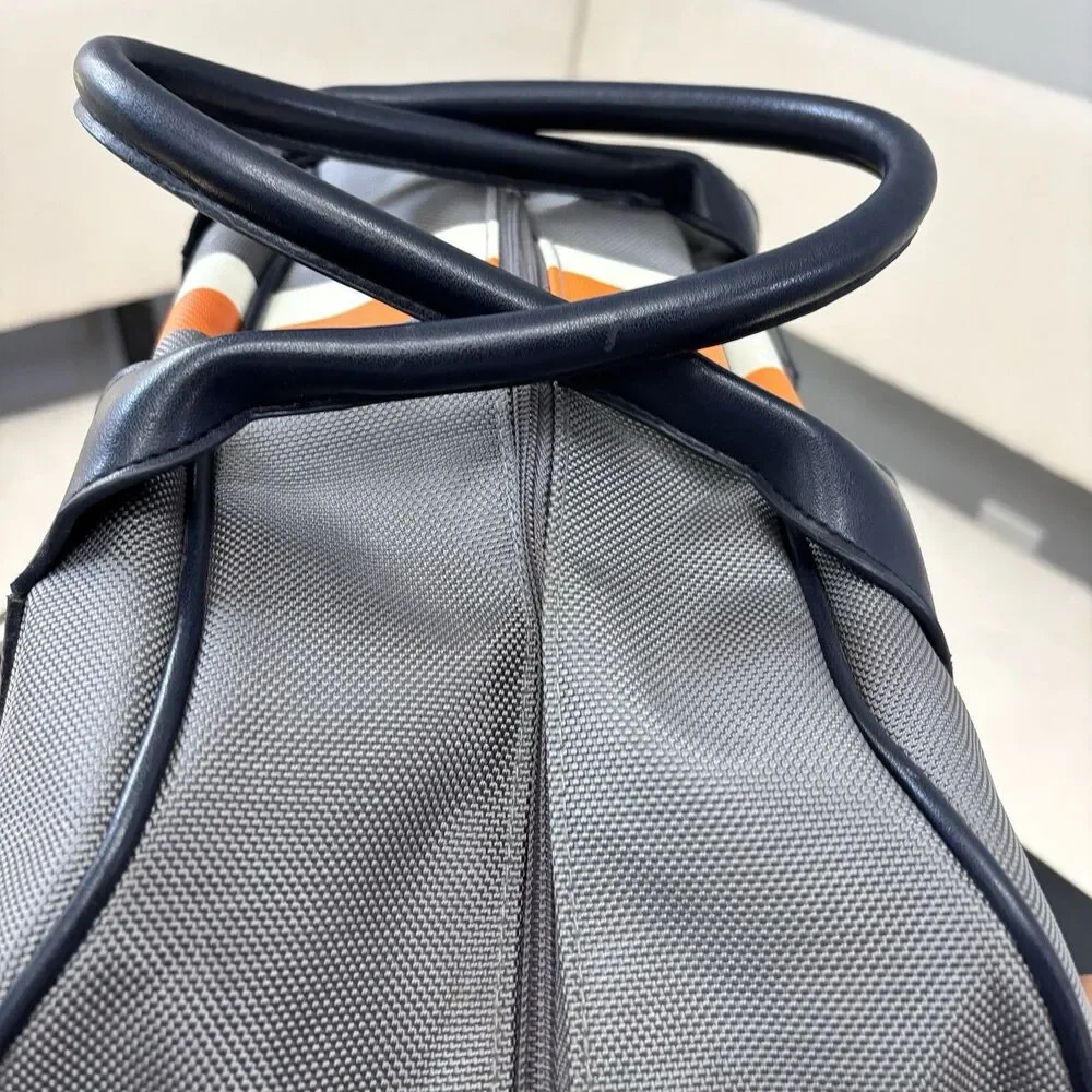 Grey Canvas Weekender Duffle Bag Retro Racing Stripe Travel Overnight Carry On